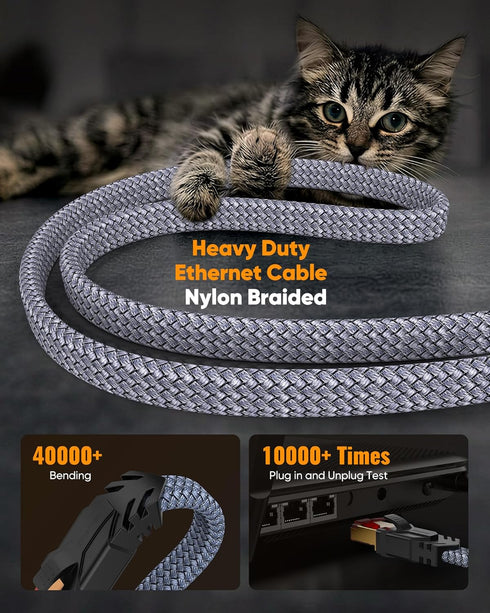 8 50 40Gbps 2000Mhz, RJ45 Snowkids Cat Ethernet Cable FT, Braided Heavy Duty High Speed Internet/LAN/Network Cable