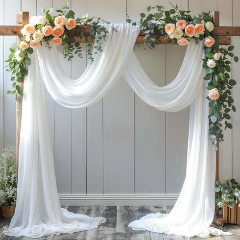 PARTISKY Wedding Arch Draping Fabric, 1 Panel 18FT White Chiffon Drapery Decorations for Ceremony Reception