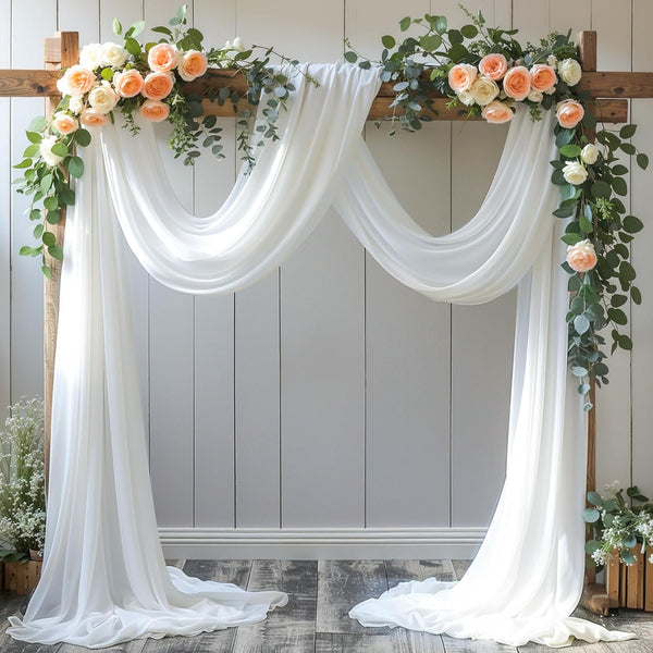 PARTISKY Wedding Arch Draping Fabric, 1 Panel 18FT White Chiffon Drapery Decorations for Ceremony Reception