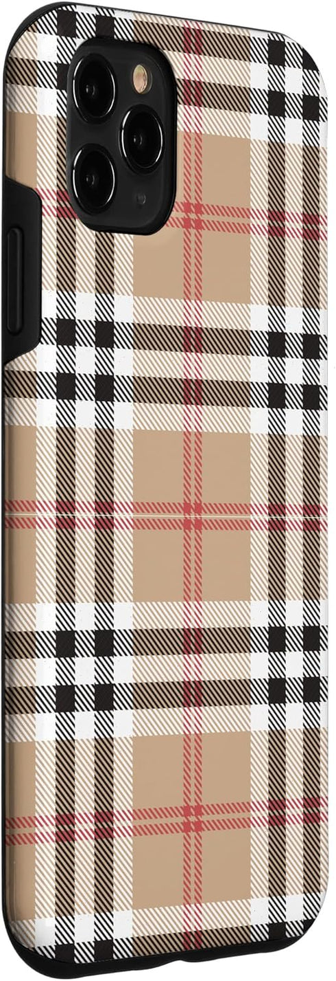 iPhone 11 Pro Max Protective Case by Plaid Check Pattern Co., Heavy Duty Black and White Checkered Tartan Design