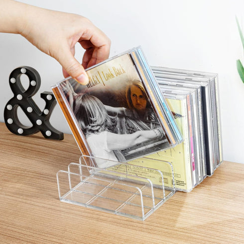 Vowcarol CD Holder 2 Pack, Clear Acrylic CD Organizers, CD Display Rack Holds up to 14 Standard CD Cases for Media Shelf Storage and Organization by Vowcarol