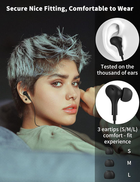 USB C Headphone for Samsung S23 FE S22 S21 S20, Wired Earbuds Magnetic in-Ear Type C Earphone with Microphone