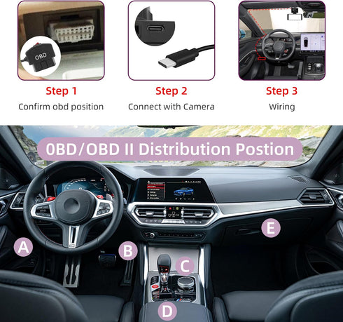 RIIEYOCA OBD2 24 (11.5FT/3.5M) Power Cable for Dash Cam,USB-C to OBD-II Hardwire Adapter with Switch Button Connector