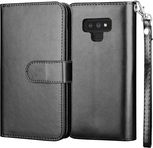 NJJEX Wallet Case for Galaxy Note 9, Luxury PU Leather, Detachable, Kickstand, Magnetic Phone Case with 9 Card Slots &