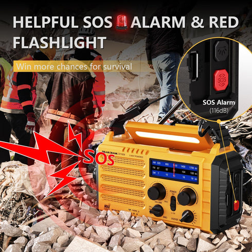 Emergency Radio 5000 Hand Crank Solar Weather Radio, 5-Way Power Survival Portable Radio with Flashlight & Charger