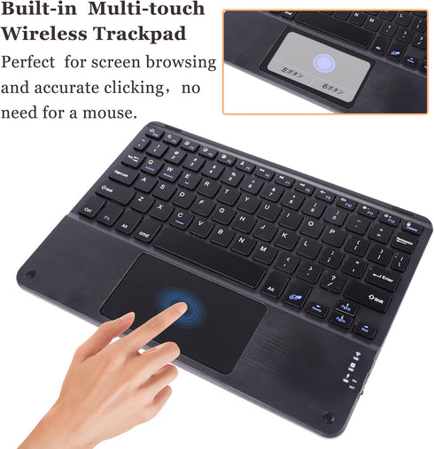 Wireless Bluetooth Keyboard, Ultra Slim Rechargeable Portable Cordless Keyboard with Touchpad, 10 Inch for iOS Android