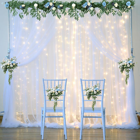 Suppromo 1010ft Decorations(2 10ft10ft) White Backdrop Curtains with Lights String for Wedding Parties Sheer Tulle