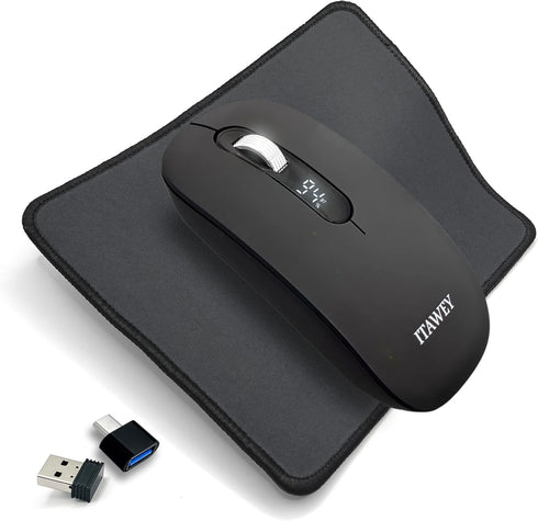 ITAWEY Wireless Mouse & Pad Combo - LCD Display, Bluetooth & USB Receiver,