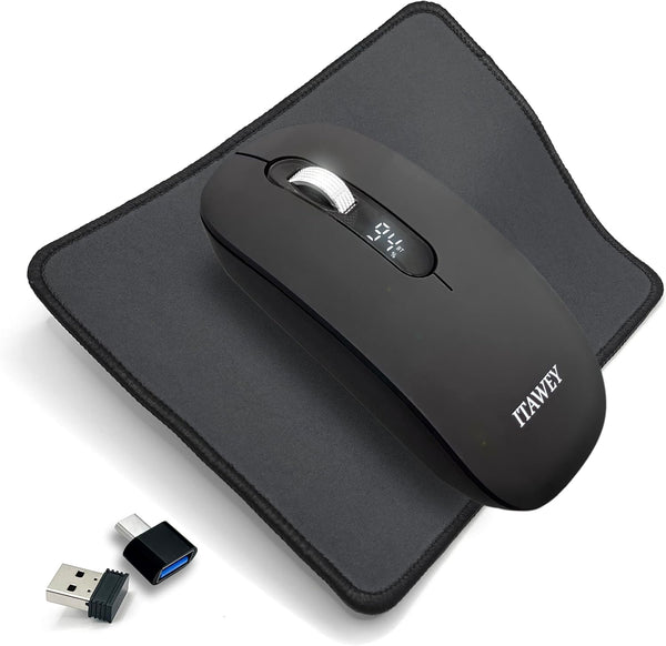 ITAWEY Wireless Mouse & Pad Combo - LCD Display, Bluetooth & USB Receiver,
