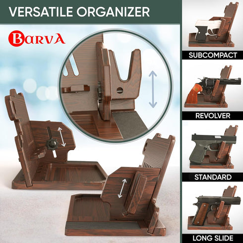BARVA Adaptive Wood Gun Rack, 2 Phone Docking Charging Station, Gifts for Men, Dad Birthday Ideas, Nightstand Organizer