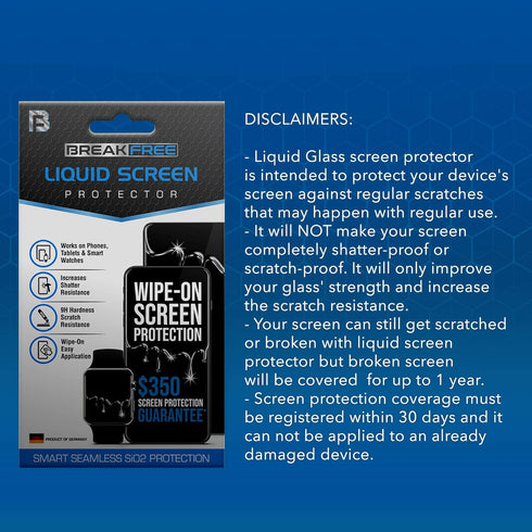 BREAK FREE Liquid Glass Screen Protector - Universal Fit for Phones, Tablets & Smart Watches | $350 Coverage, Shatter &