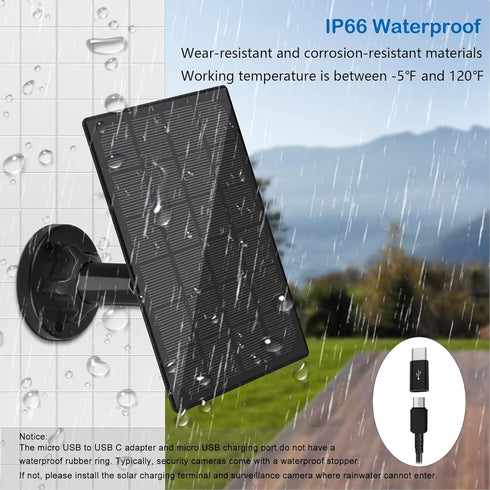 Solar Panel for Outdoor Camera, IP66 Waterproof Charger, Continuous Power Supply for Security Cameras with 10ft Cable