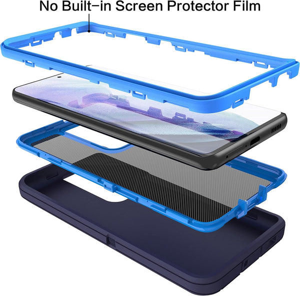 MXX Galaxy S21 Ultra Case, 3-Layer Heavy Duty Bumper Cover with Shock Protection, Dust Proof, 6.8 Inch 2021 (Blue)