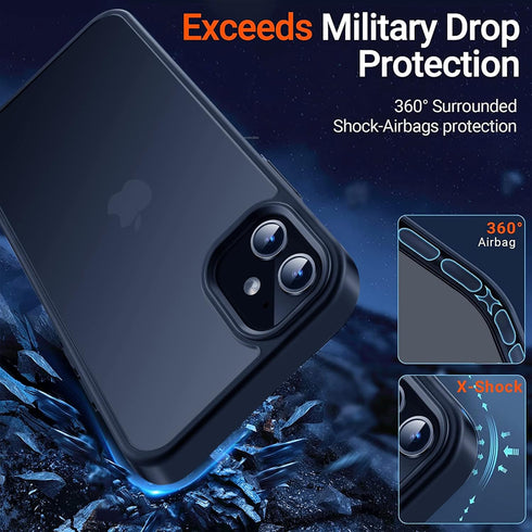 iPhone 11 Case, Shockproof Military Grade Protection, Slim Translucent Hard Back, Frosted Black, 6.1'' - Durable &