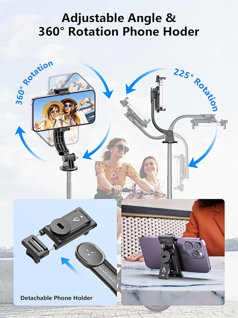 Selfie Stick & Phone Tripod, All in 1 with Remote, Travel Stand for Video Recording, Live Streaming, Compatible with