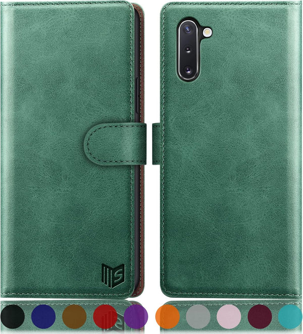 SUANPOT RFID Blocking Leather Wallet Case for Samsung Galaxy Note 10 6.3" with Credit Card Holder, Sea Green