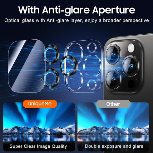 UniqueMe 3 Pack Camera Lens Protector for iPhone 15 Pro/iPhone 15 Pro Max, 9H Tempered Glass, Grey