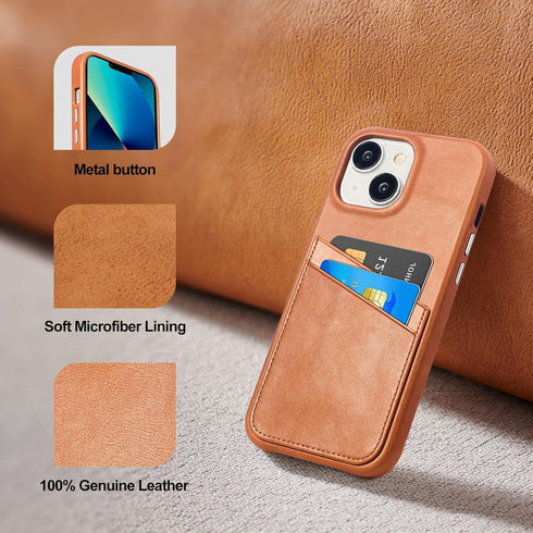 Compatible with iPhone 13, Premium Retro Leather Wallet Phone Case, Brown, with Credit Card Holder