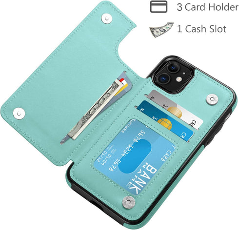 HianDier Slim Wallet Case for iPhone 11, 6.1-inch Protective Flip Folio with Credit Card Slot, Green