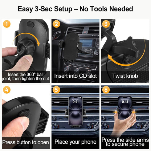 Generic 360 Shock-Resistant CD Slot Phone Holder for Car, CD Player Phone Mount with Adjustable Clamp, Rotation