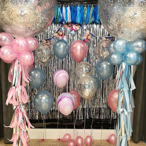 2 Pcs Silver Metallic Tinsel Foil Fringe Curtains, 3.28 ft x 6.56 ft Streamers for Party Decorations Supplies