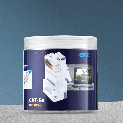 GTZ RJ45 Cat5e Pass Through Connectors - Pack of 100 - EZ to Crimp Modular Plug for Solid or Stranded UTP Network Cable - Male Ethernet Connector End