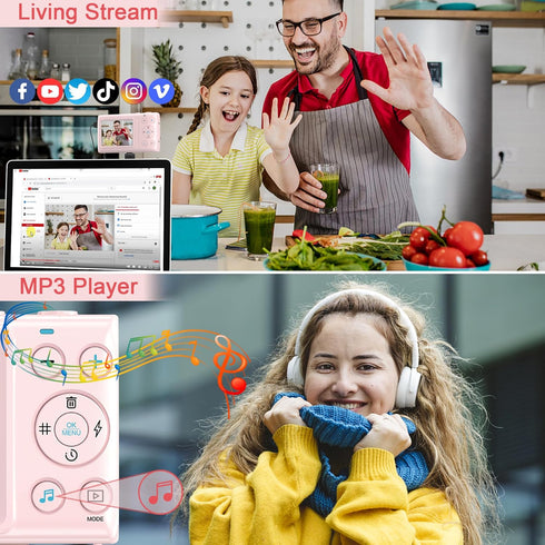 Pink Kids 4K Digital Camera: Compact Photography and Video Camera with 64MP Autofocus and 32GB TF Card