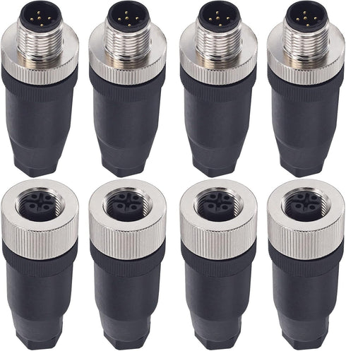 M12 5 Pin Male & Female Socket Panel – 12mm Industrial Circular Connector, Outdoor Waterproof IP67, 4 Sets