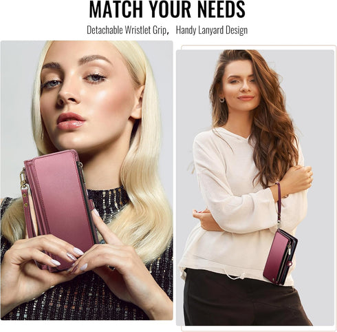 Defencase 15 15 6.1", Compatible with iPhone Case Wallet with RFID Blocking Card Holder for Women and Men, Fashion PU