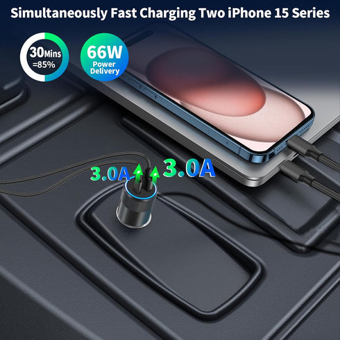 ?MFi Certified?iPhone 15 Car Charger Fast Charging, Braveridge 2Pack 66W USB-C PD&QC3.0 Power Car Charger