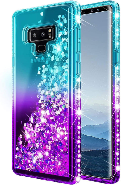Case for Samsung Galaxy Note 9 with Screen Protector, Flexible TPU Film, Ring Holder/Wrist Strap, Sparkle Glitter