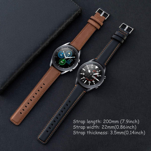 Galaxy Watch 3 45mm Bands 2 Pack, Compatible with Samsung Band, 22mm Leather, Quick Release Smart Straps (Black+Brown)