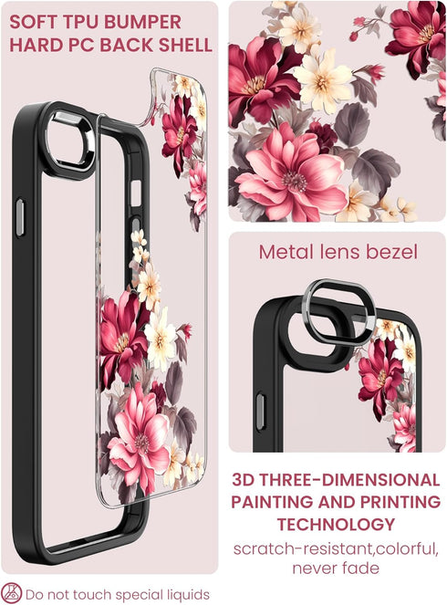 Dretal Case for iPhone SE 2022/2020, iPhone 8/7, Military Grade Drop Tested, Slim Flower Protective Cover, Safflower