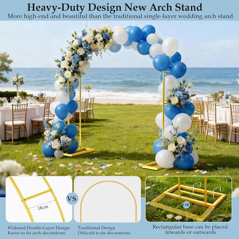 Stand,6.6FTx3.5FT 3 Arch Backdrop Metal Pergola Arbors,Gold Garden Wide Arbors and Arches Trellis for Climbing Plants