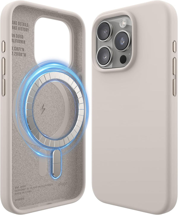 elago Magnetic Silicone Case for iPhone 15 Pro (6.1") - Shockproof, Soft Grip, Built-in Magnets, Compatible with