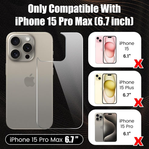 Screen Protector for iPhone 15 Pro Max, Tempered Glass including Front and Back Protectors, Camera Protector, 3-in-1