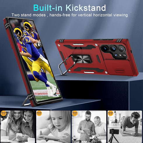 DEERLAMN Galaxy S24 Ultra Case - Red, Military Grade Shockproof, Slide Camera Cover, Screen Protector & Rotated Ring