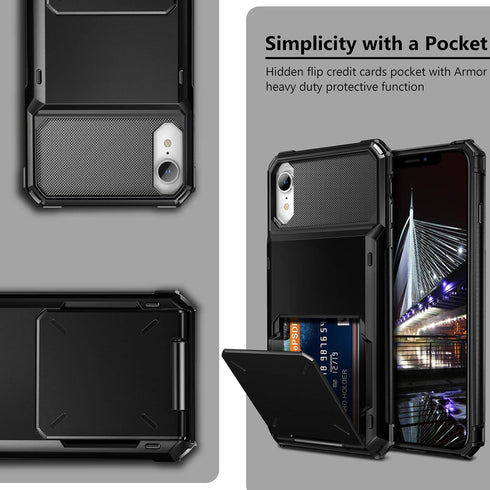 Vofolen iPhone XR Case Wallet with ID Slot, Credit Card Holder, Scratch Resistant Dual Layer Bumper Cover - Black