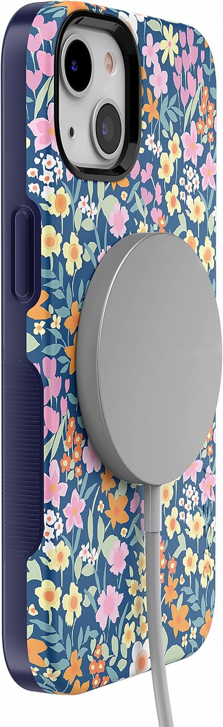 Casely iPhone 14 Plus Case | Navy Floral Full Bloom | Compatible with MagSafe