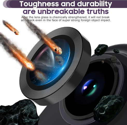 Suoman Camera Lens Protector for iPhone 14/14 Plus, Premium Tempered Glass & Metal, Black, 6.1"/6.7" Models.