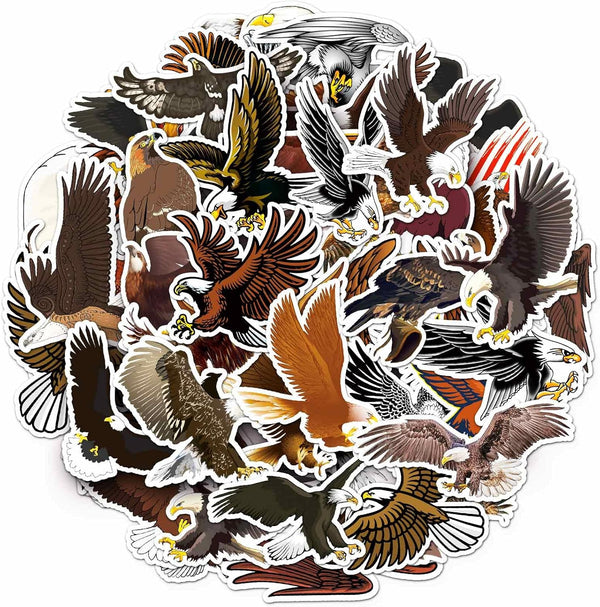 Eagle Stickers for Water Bottle, 50pcs Waterproof Vinyl Bird-of-Prey Stickers for Laptop, Phone, Bumper, Skateboard