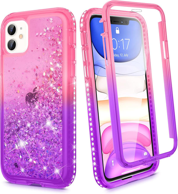 Ruky for iPhone 11 Glitter Case with Built-in Screen Protector, Full Body Rugged Liquid Cover, Shockproof Protective