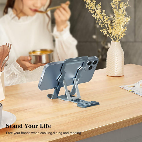 Phone Stand for Desk, Adjustable Cell Phone Stands, Foldable Metal Stands for All Smartphones