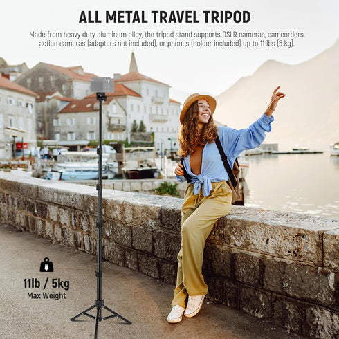 NEEWER 66" TS03 Basic Phone Tripod for iPhone & Camera w/Remote & Phone Holder, Metal Selfie Stick Travel Vlog Cell
