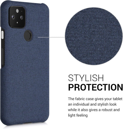 kwmobile Fabric Case for Google Pixel 5 - Hard Protective Phone Cover with Material Texture, Dark Blue