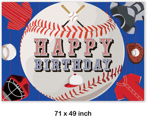 Baseball Sports Theme Party Decorations, Happy Birthday Backdrop Banner for Kids Teenagers, 71 x 49 inch