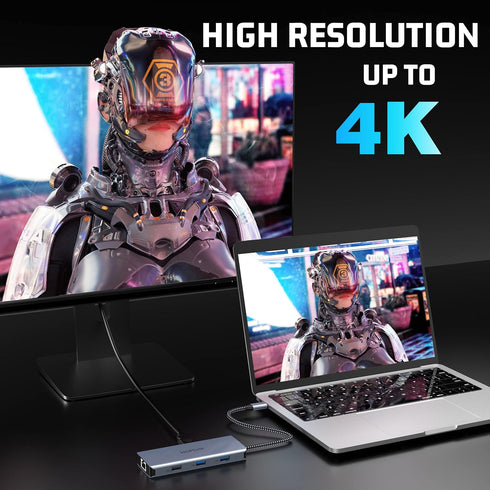 HOPDAY 8 4K Adapter(RJ45 3.0,PD 100W,SD/TF USB C Hub, Ports USB C Dock with Double Monitor HDMI, USB C LAN Port, USB