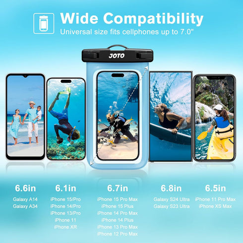 JOTO Universal Waterproof Phone Pouch, Cellphone Dry Bag Case for iPhone 15 14 13 12 11 Pro Max, Galaxy S23, Blue