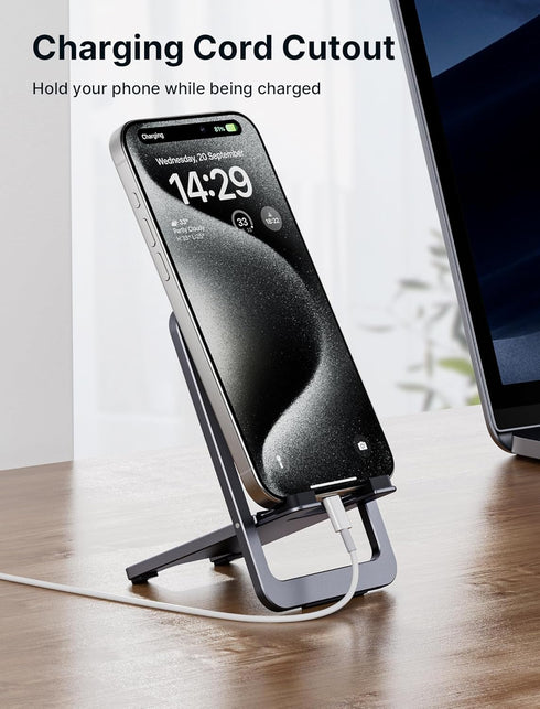 JSAUX Cell Phone Stand, Foldable Aluminum Adjustable Travel Phone Holder for Desk, Compatible for iPhone 15 14 13 12 11