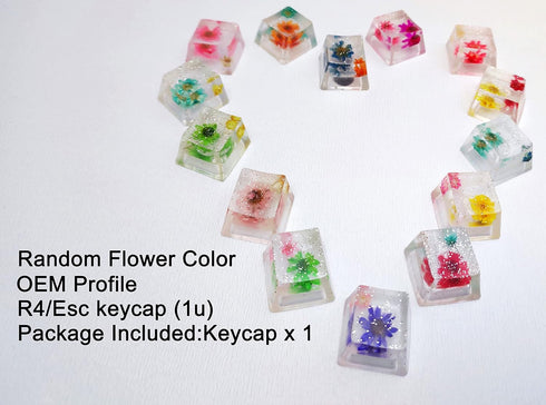 Custom Resin Artisan Escape Keycaps (OEM, R4) for Cherry MX Gaming Mechanical Keyboards, Transparent Flower